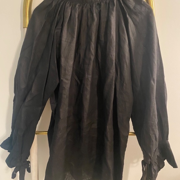 LJC Designs Black 100% Linen Kimono Mother of Pearl Button UMA Top Sz L $219 - Picture 9 of 13